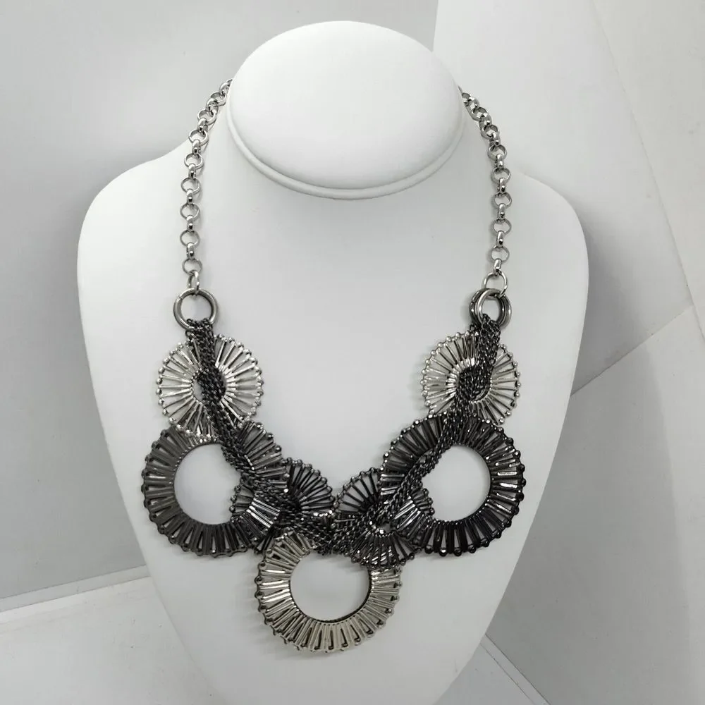 Silver Tone And Gunmetal Circles Necklace‎